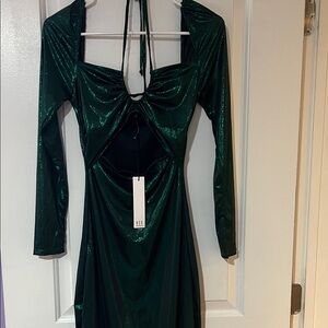 NSR Shimmering Green Long Sleeve Dress